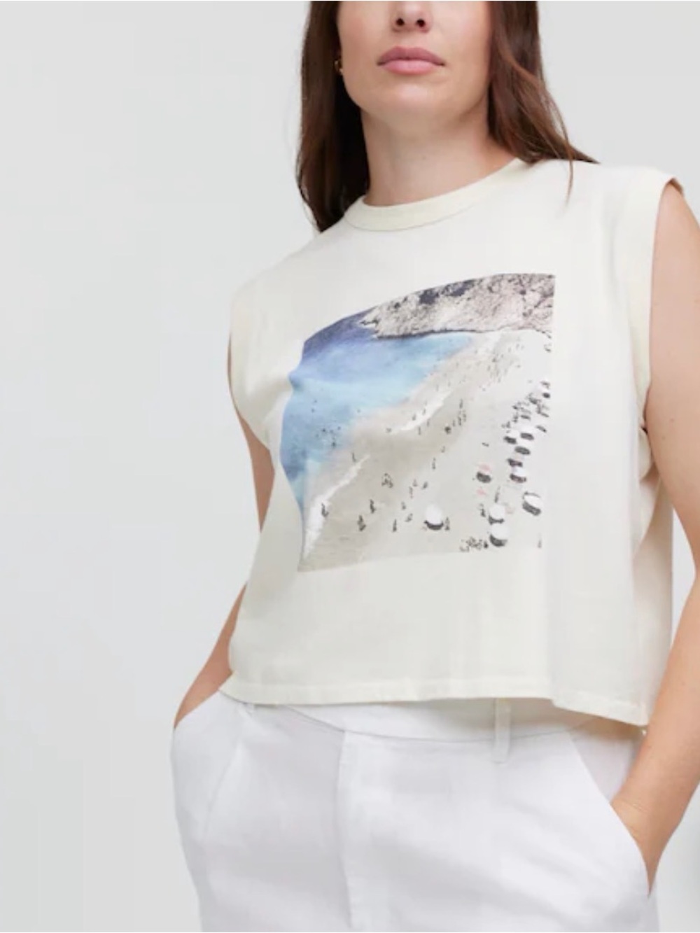 Madewell Graphic Crewneck Muscle Tee Cream Size Small Beach Summer Print